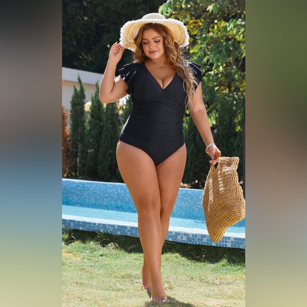 V Neck Ruffles One Piece Swimsuit - Picture 2 of 12